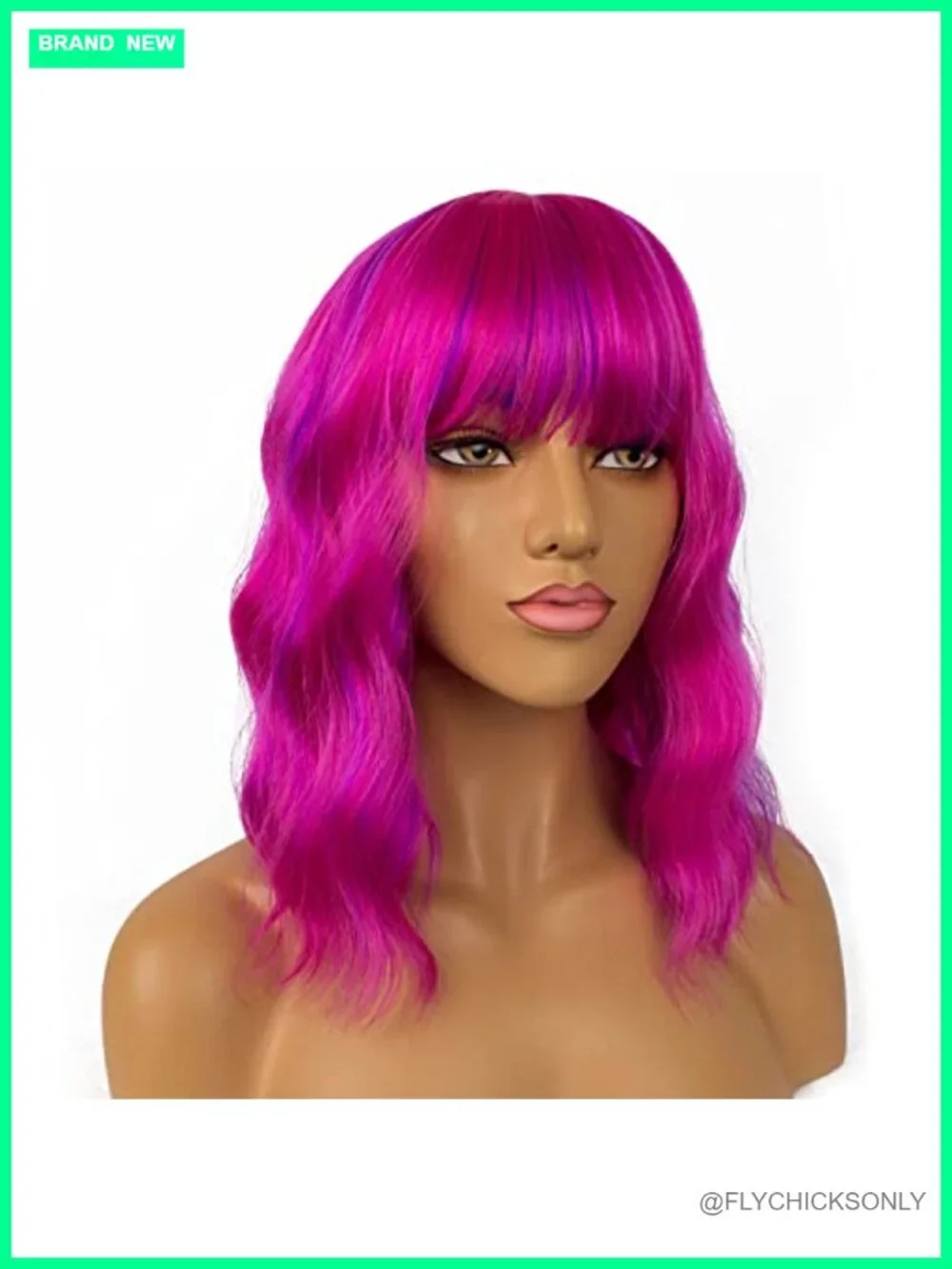 Short Bob Wig with Bangs Loose Wavy Synthetic Heat Resistant Fiber Costume Wig